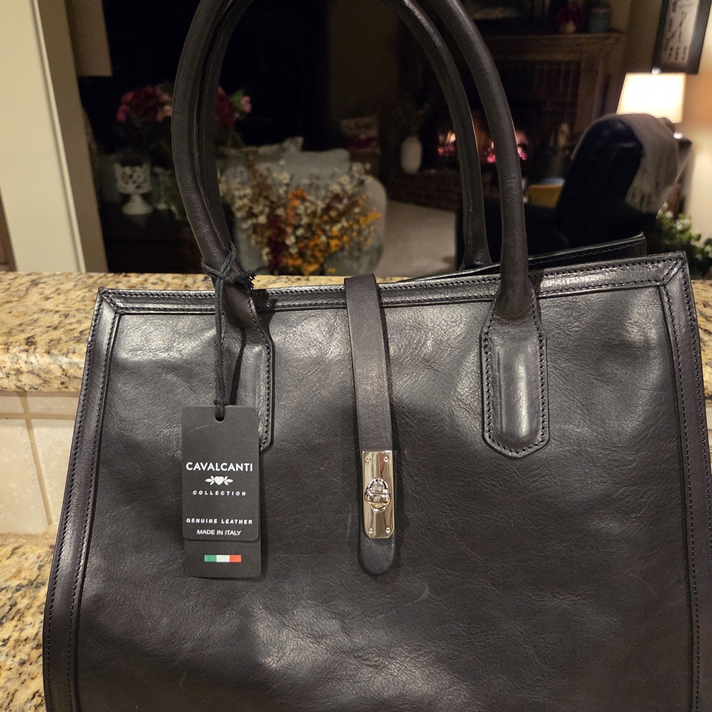 Cavalcanti Black Leather Tote Bag NWT